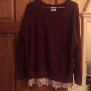 Urban outfitters lace trim maroon sweater